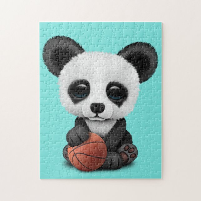 Puzzle Panda mignon de bébé jouant avec le basket-ball (Vertical)