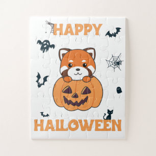 Puzzle Panda Rouge En Pandas Cute Citrouille Joyeux Hallo