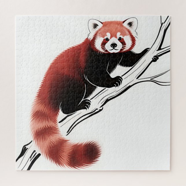 Puzzle Panda roux perché sur une branche (Vertical)