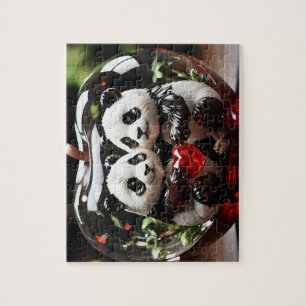 Puzzle Pandas dans le coeur de verre