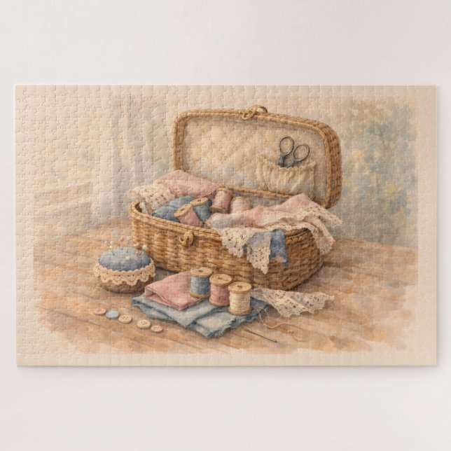 Puzzle Panier à couture vintage Cottagecore Pastel (Horizontal)