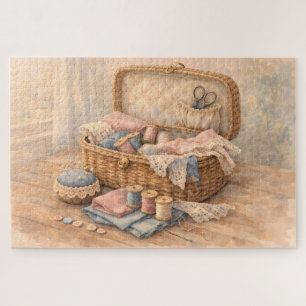 Puzzle Panier à couture vintage Cottagecore Pastel