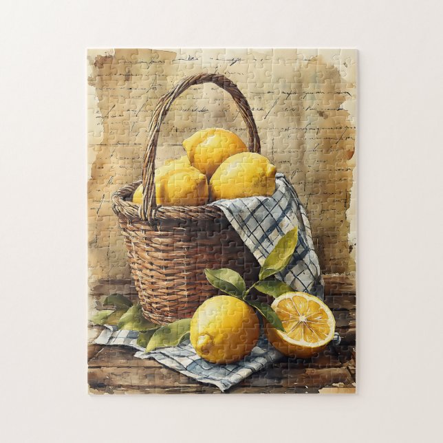 Puzzle Panier aquarelle de citrons (Vertical)