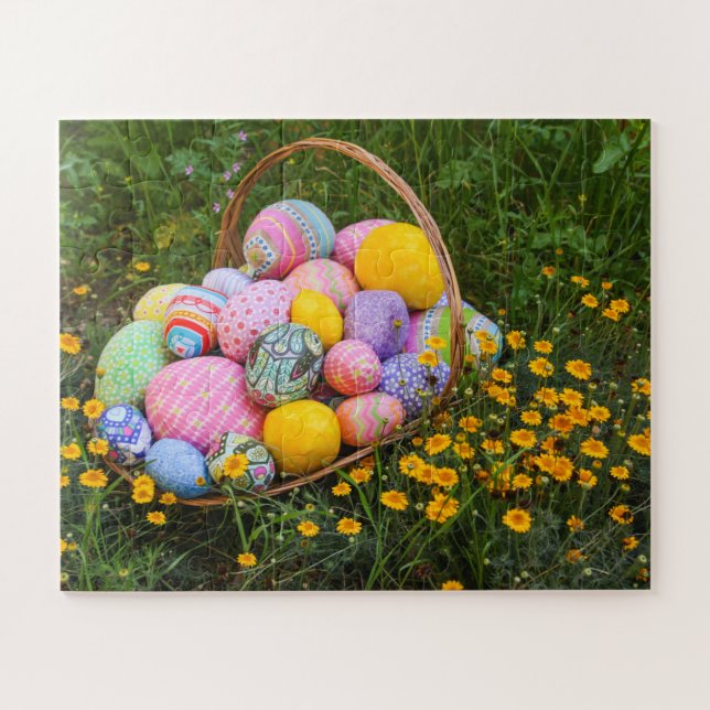 Puzzle Panier cousu à la main OEufs de Pâques avec fleurs (Horizontal)