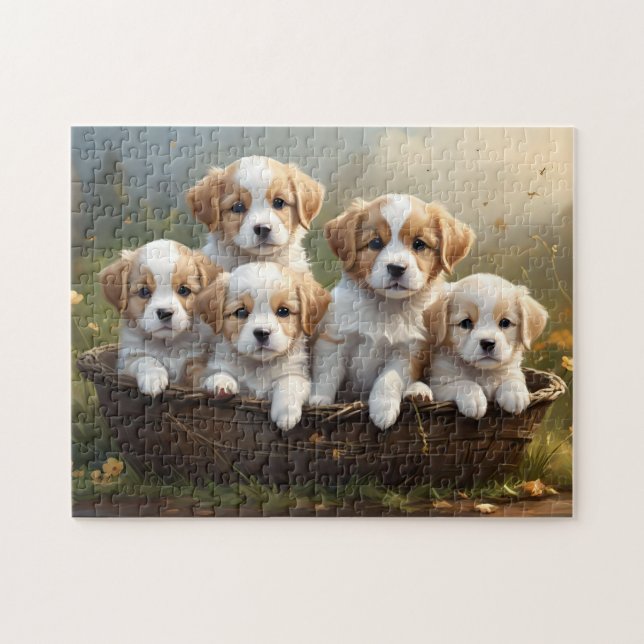 Puzzle Panier de cinq chiots mignons (Horizontal)