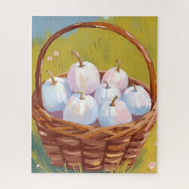 Puzzle Panier de citrouilles | Aquarelle automne (Vertical)