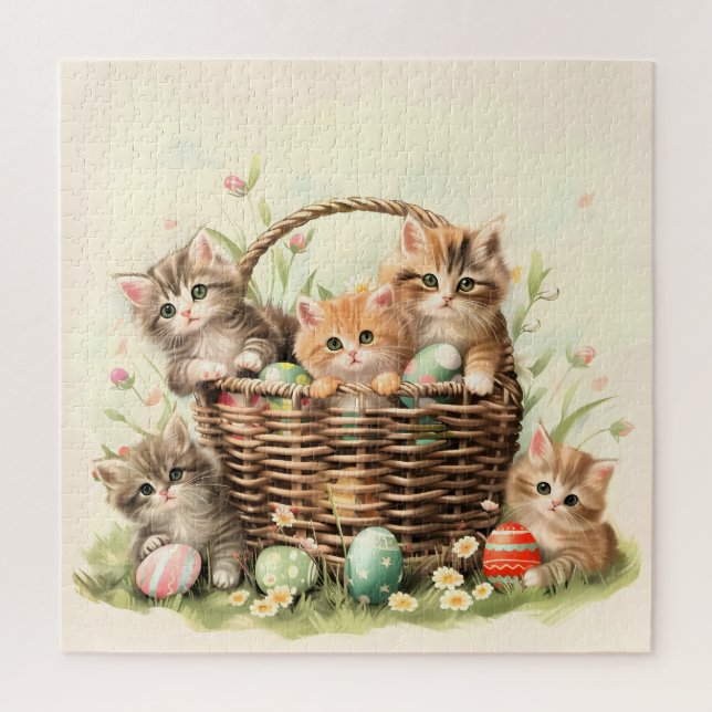 Puzzle Panier de Pâques de Chatte-Printemps (Vertical)