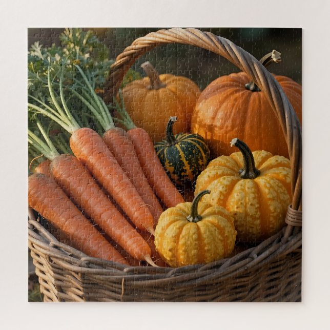 Puzzle Panier de récolte rustique citrouilles carottes (Vertical)