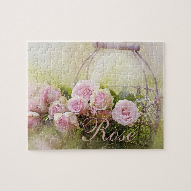 Puzzle Panier de roses roses (Horizontal)