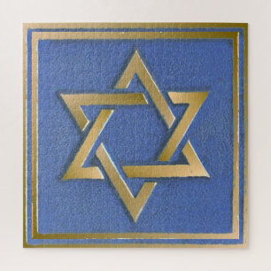 Puzzle Panneau d'art en or et bleu Étoile de David