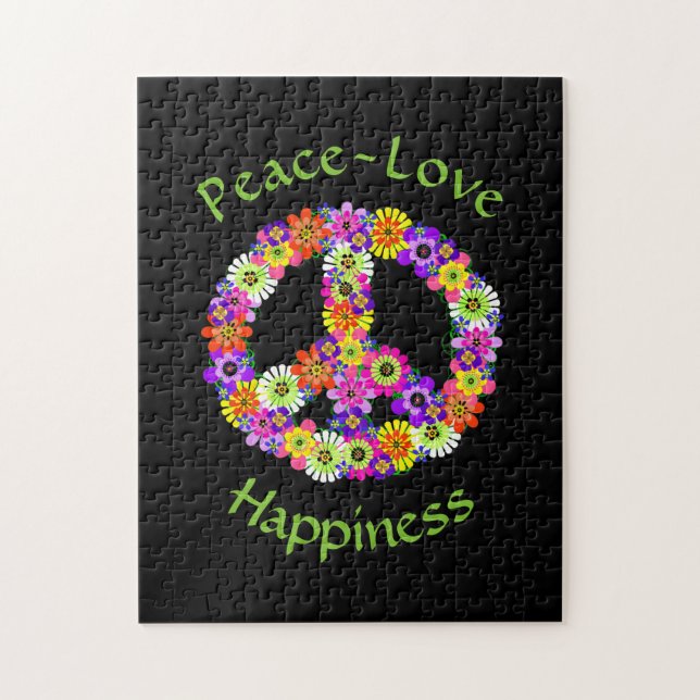 Puzzle Panneau de Paix Amour & Bonheur sur Noir (Vertical)