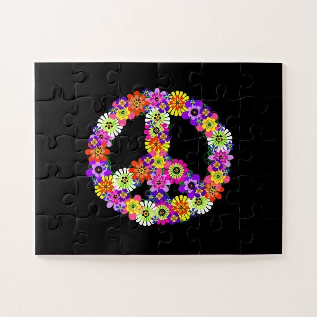 Puzzle Panneau de paix Floral sur noir (Horizontal)
