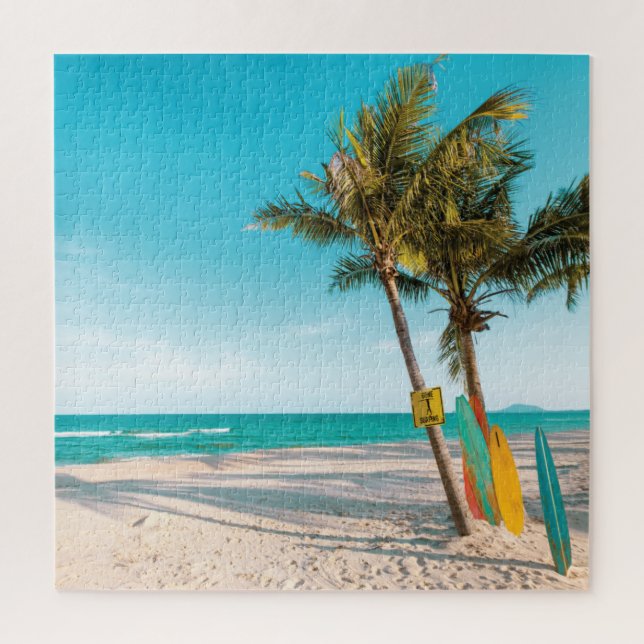 Puzzle Panneaux de surf sur la plage lancer oreiller (Vertical)