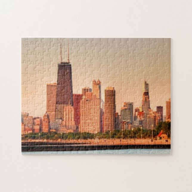 Puzzle Panorama d'horizon de Chicago au lever de soleil (Horizontal)