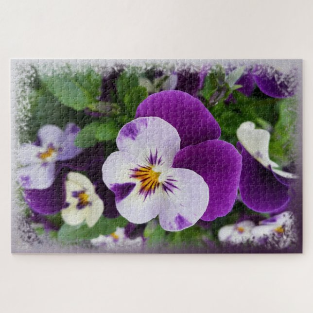 Puzzle Pansies blanches violettes (Horizontal)
