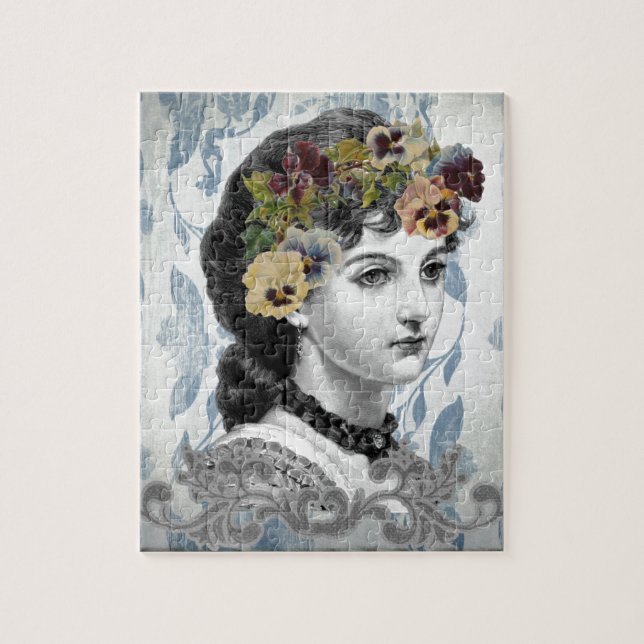 Puzzle Pansies d'une femme victorienne sur une tapisserie (Vertical)