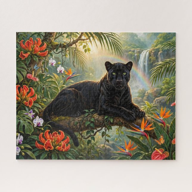 Puzzle Panthère noire Kenya Fleurs de jungle Cascade (Horizontal)