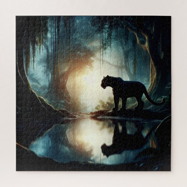 Puzzle Panthère noire reflétée dans la piscine d'eau dans (Vertical)