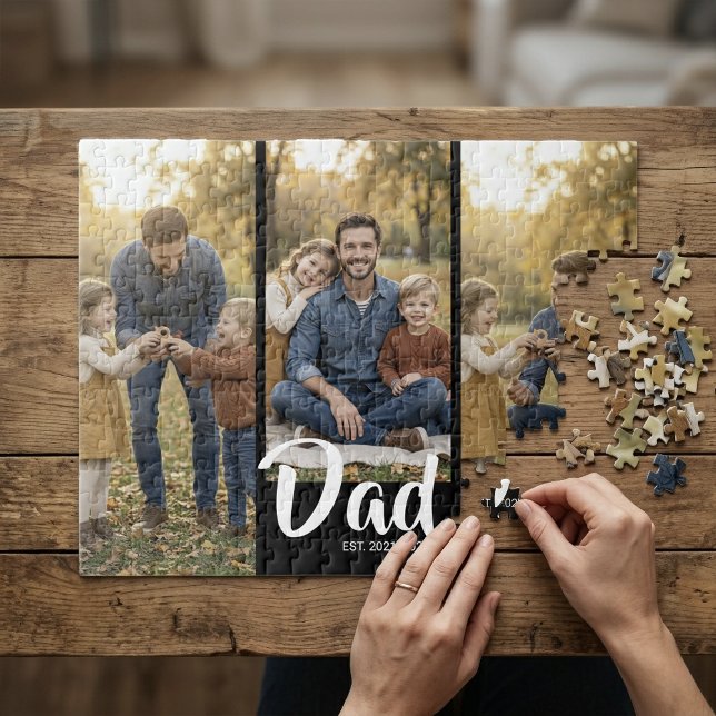 Puzzle Papa a établi la photo de script moderne 3 (Dad Established Modern Script 3 Photo Jigsaw Puzzle)