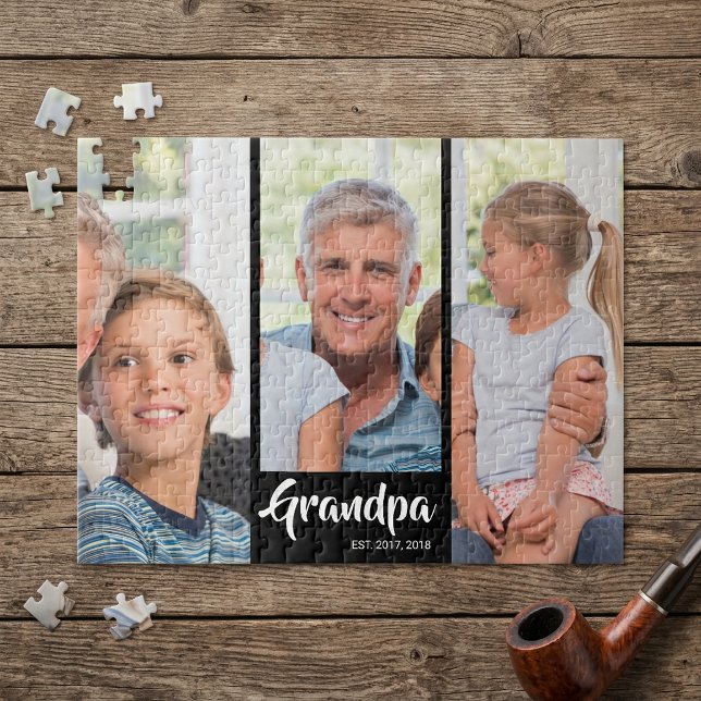 Puzzle Papa a établi le script moderne 3 Photo (Grandpa Established Modern Script 3 Photo Jigsaw Puzzle)