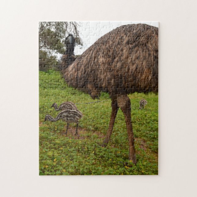 Puzzle Papa Emu Emmène Ses Fils Pour Une Promenade, (Vertical)