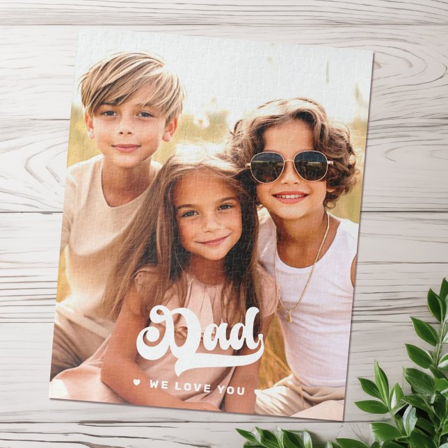 Puzzle Papa nous t'aimons coeur photo fête des pères text (Dad we love you photo hearts text fathers day jigsaw puzzle)