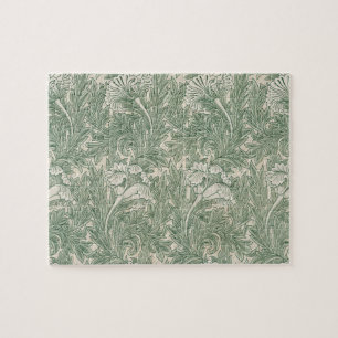 Puzzle papier peint textile tulipe william morris vert