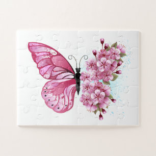 Puzzle Papillon à fleurs avec Sakura rose