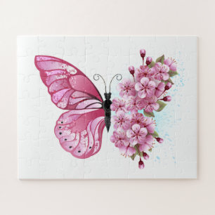 Puzzle Papillon à fleurs avec Sakura rose