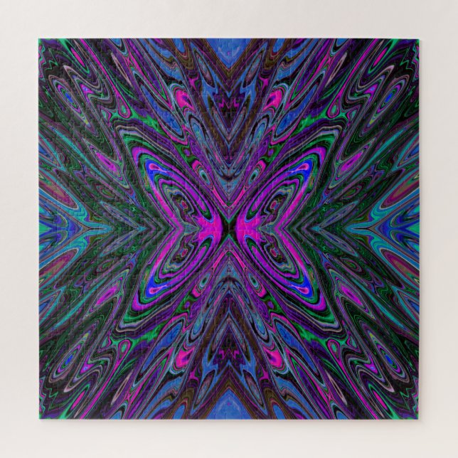 Puzzle Papillon Abstrait Magenta, Bleu et Vert Tripant (Vertical)