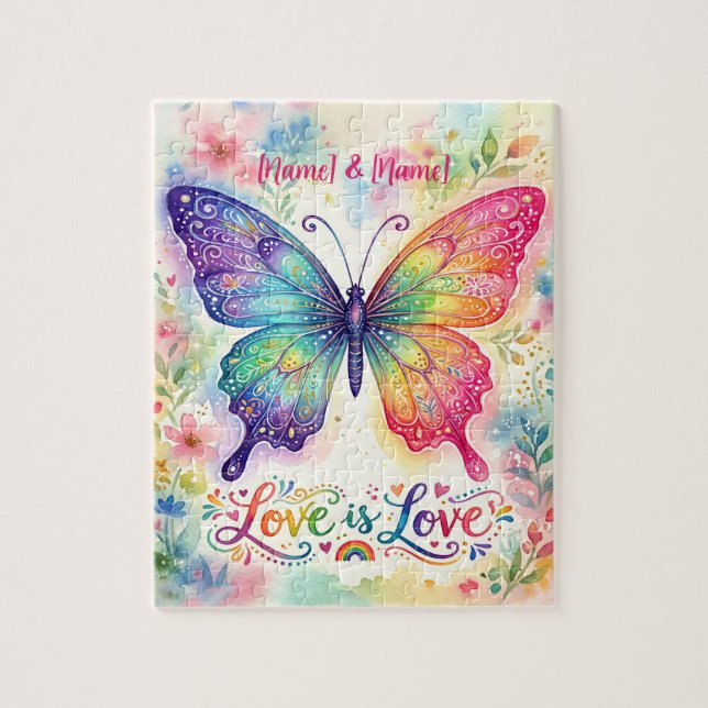 Puzzle Papillon arc-en-ciel à l'aquarelle "L'amour est l' (Vertical)