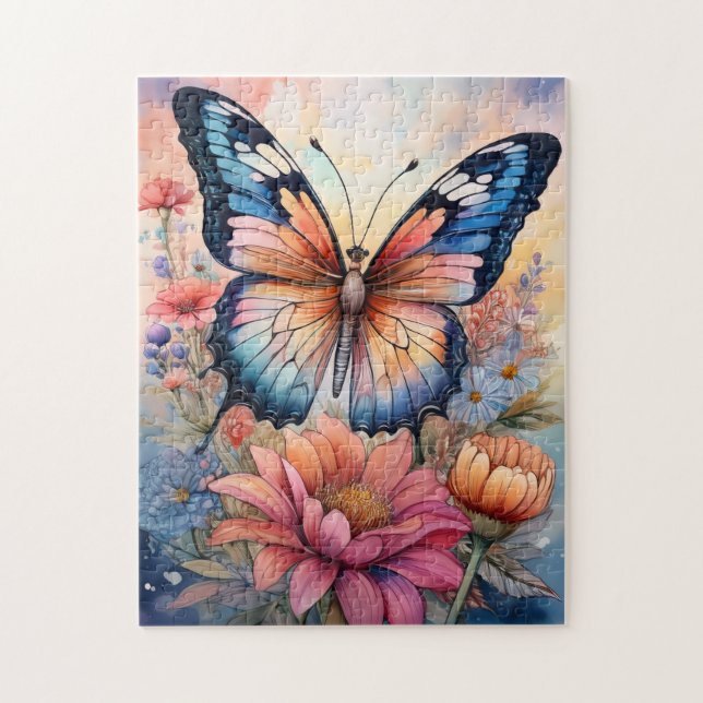 Puzzle Papillon Arc-en-Ciel dans un Jardin de Fleurs (Vertical)