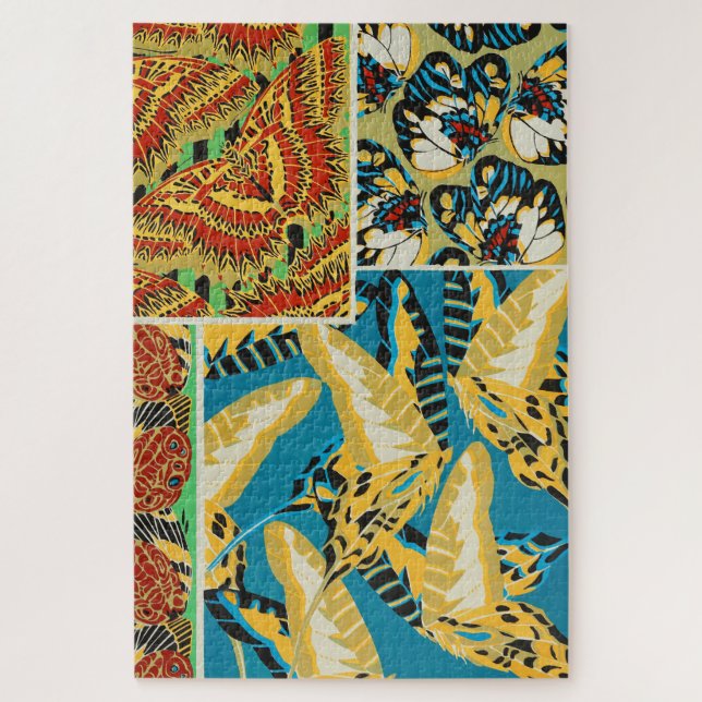 Puzzle Papillon Art Déco Jaune et Turquoise Vibrants (Vertical)
