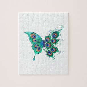 Puzzle Papillon aux plumes de paon vert