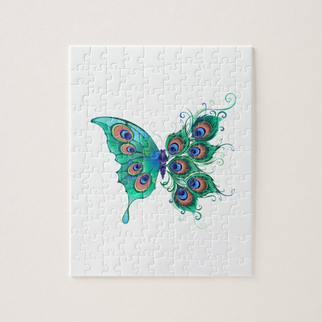 Puzzle Papillon aux plumes de paon vert (Vertical)