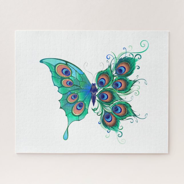Puzzle Papillon aux plumes de paon vert (Horizontal)