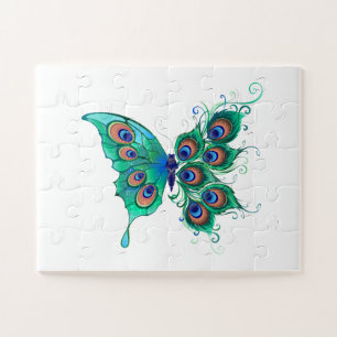 Puzzle Papillon aux plumes de paon vert
