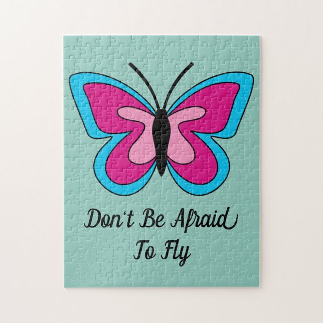 Puzzle Papillon bleu magenta rose | Ajouter du texte (Vertical)