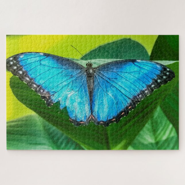 Puzzle Papillon bleu Morpho Floral Nature Art (Horizontal)