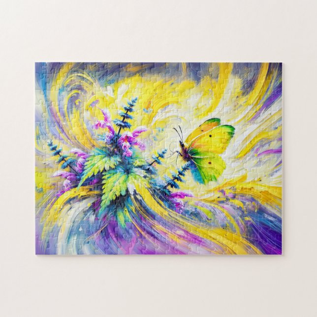 Puzzle Papillon Brimstone avec Fleurs de Lamier Purpureau (Horizontal)