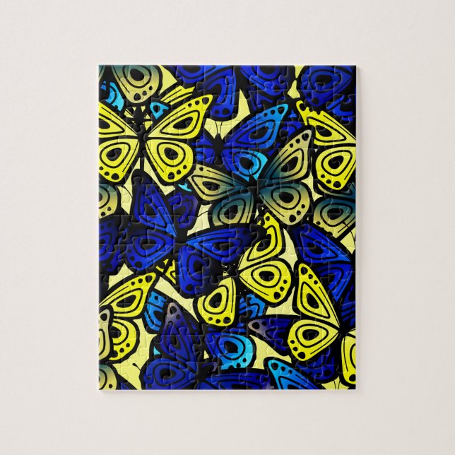 Puzzle Papillon coloré ailes Motif bleu jaune (Vertical)