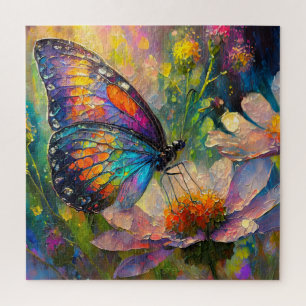 Puzzle Papillon Coloré et Fleurs Sauvages au Lever du Sol
