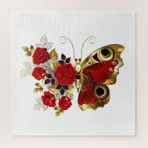 Puzzle Papillon de fleurs rouges aux roses rouges