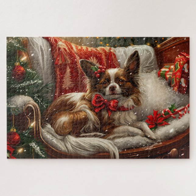 Puzzle Papillon Dog Christmas Festive (Horizontal)