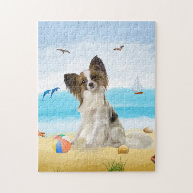 Puzzle papillon Dog sur la plage (Vertical)