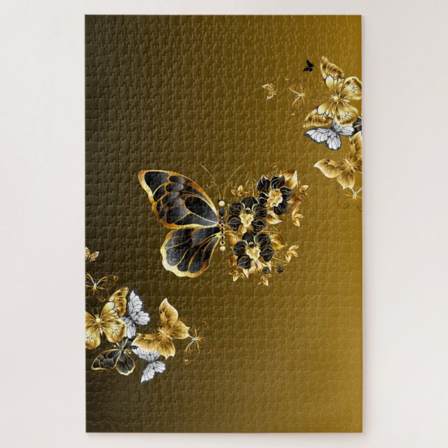Puzzle Papillon doré de minuit – Éclat botanique (Vertical)