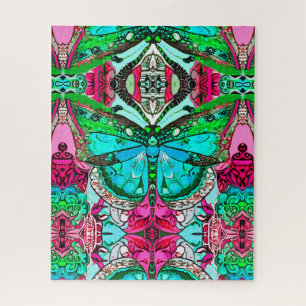 Puzzle Papillon et Motif Batik de Médaillon en Turquoise