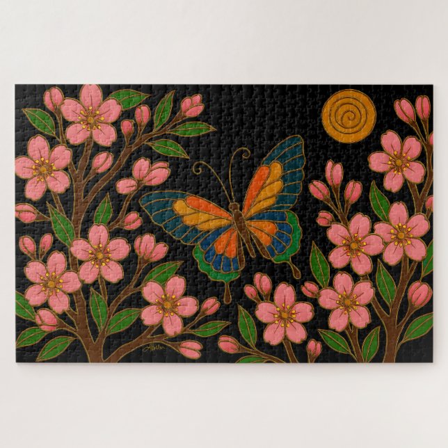 Puzzle Papillon Fleur de Cerisier Lune (Horizontal)
