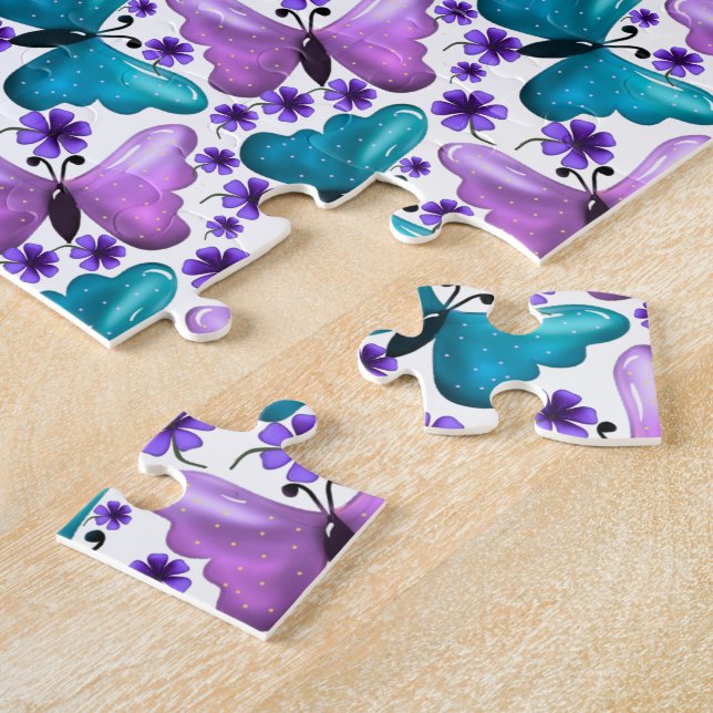 Puzzle Papillon floral motif sarcelle violet  (Côté)