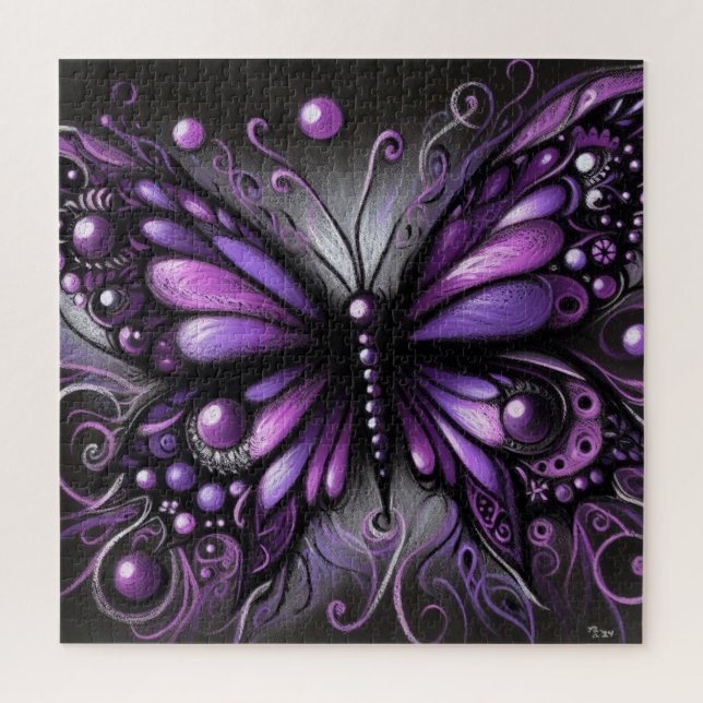 Puzzle Papillon gothique blanc violet noir couleur (Vertical)